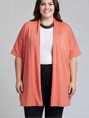 NWT PENNINGTONS Coral Peach Short Sleeve Swing Open Cardigan 3X